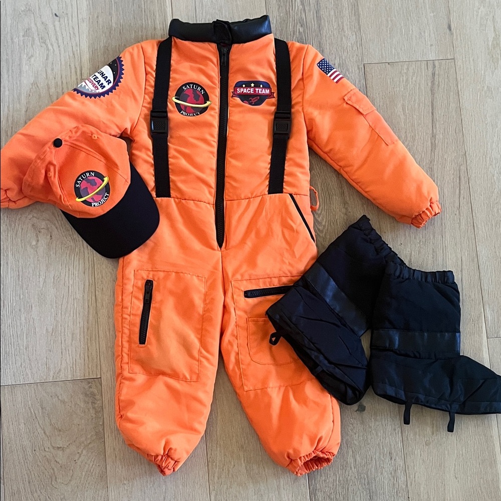 Kids Astronaut Costume Orange Suit with Cap and Booties
